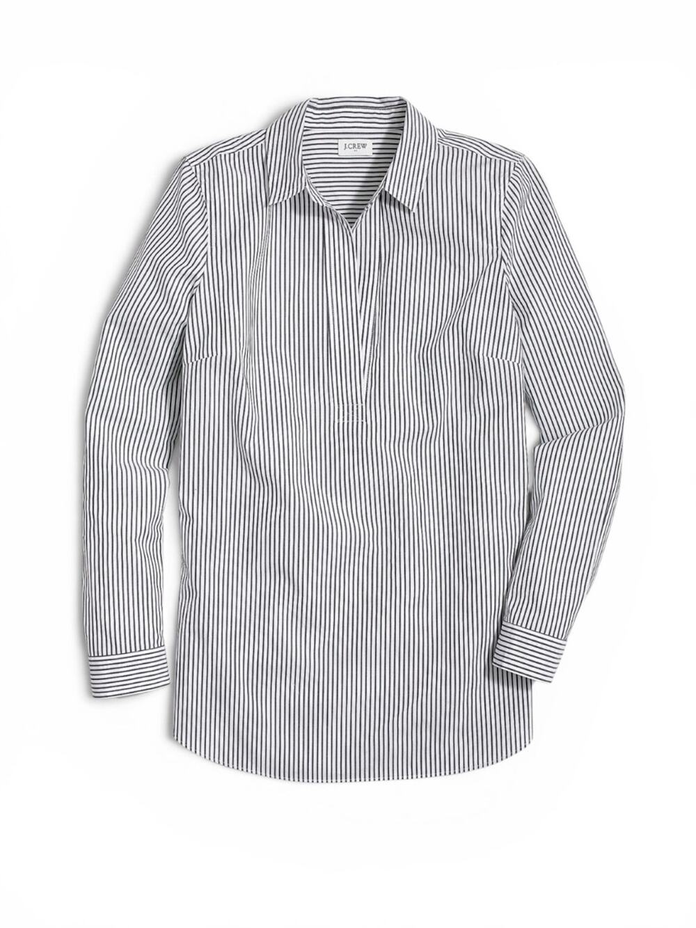 J Crew Popover Shirt White Black Striped AD374 SMALL Summer 2020 Preppy Tunic